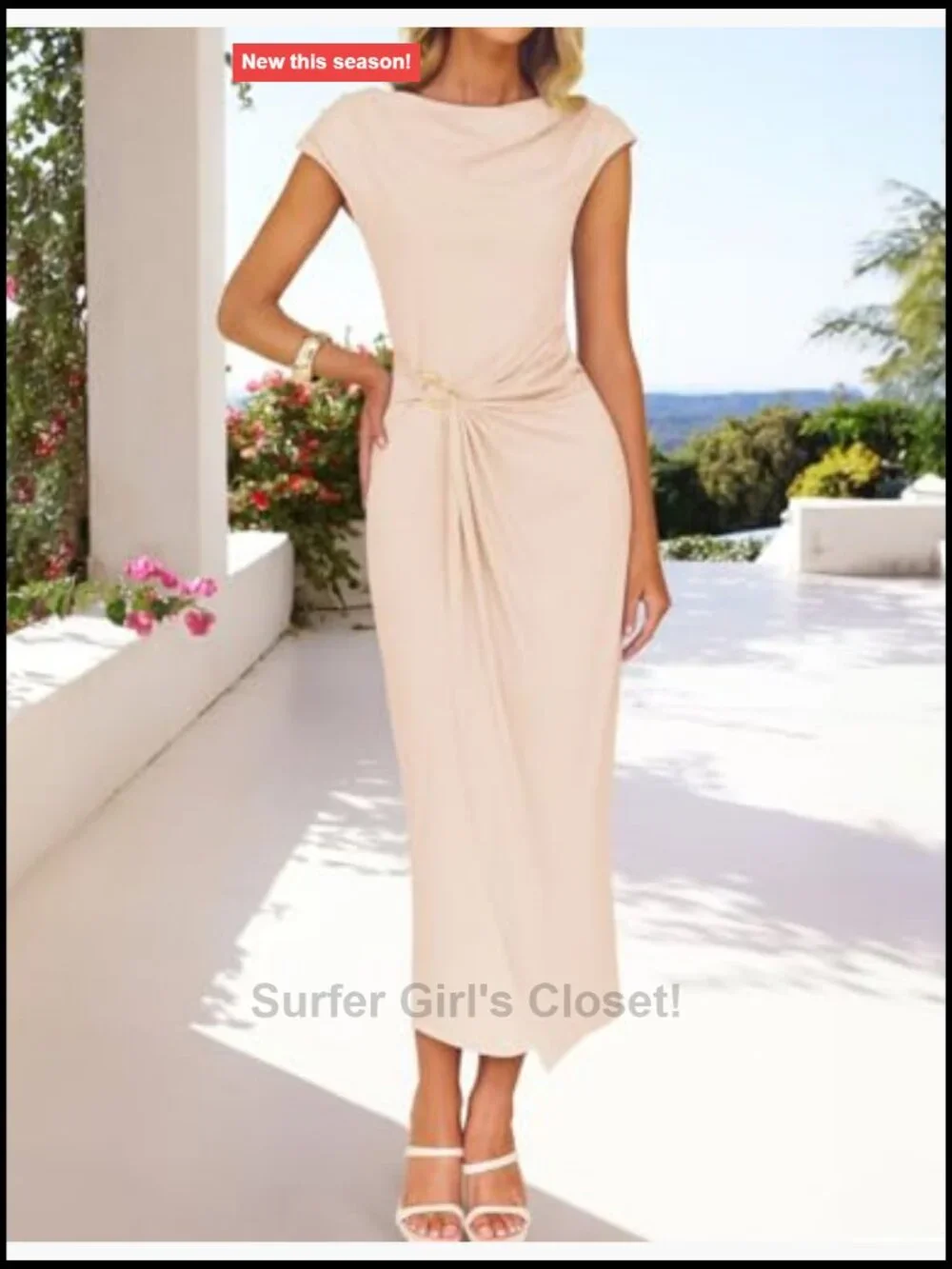 Women's Cap Sleeve Mock Neck Bodycon Midi Dress - Fitted Elegant Party Wear